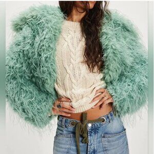 Free People NWT Moonlight Oversized Faux Fur Extra Soft Jacket Mint Green size L